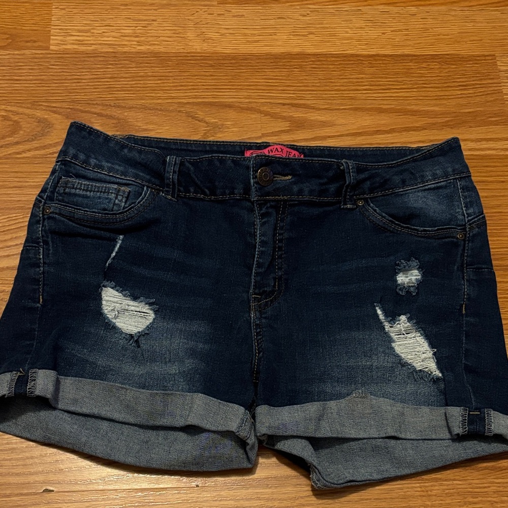 Wax Jean Blue Distressed Jean Shorts size large